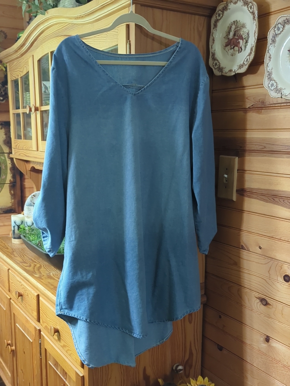 SHEIN Blue High-Low V‑Neck Tunic Dress